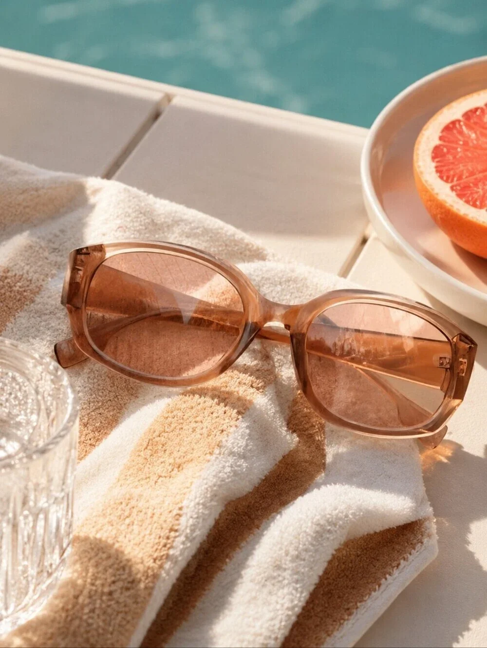 Y2K Retro Oval Sunglasses Tea Champagne Brown UV400 Acrylic Vintage Clean Girl